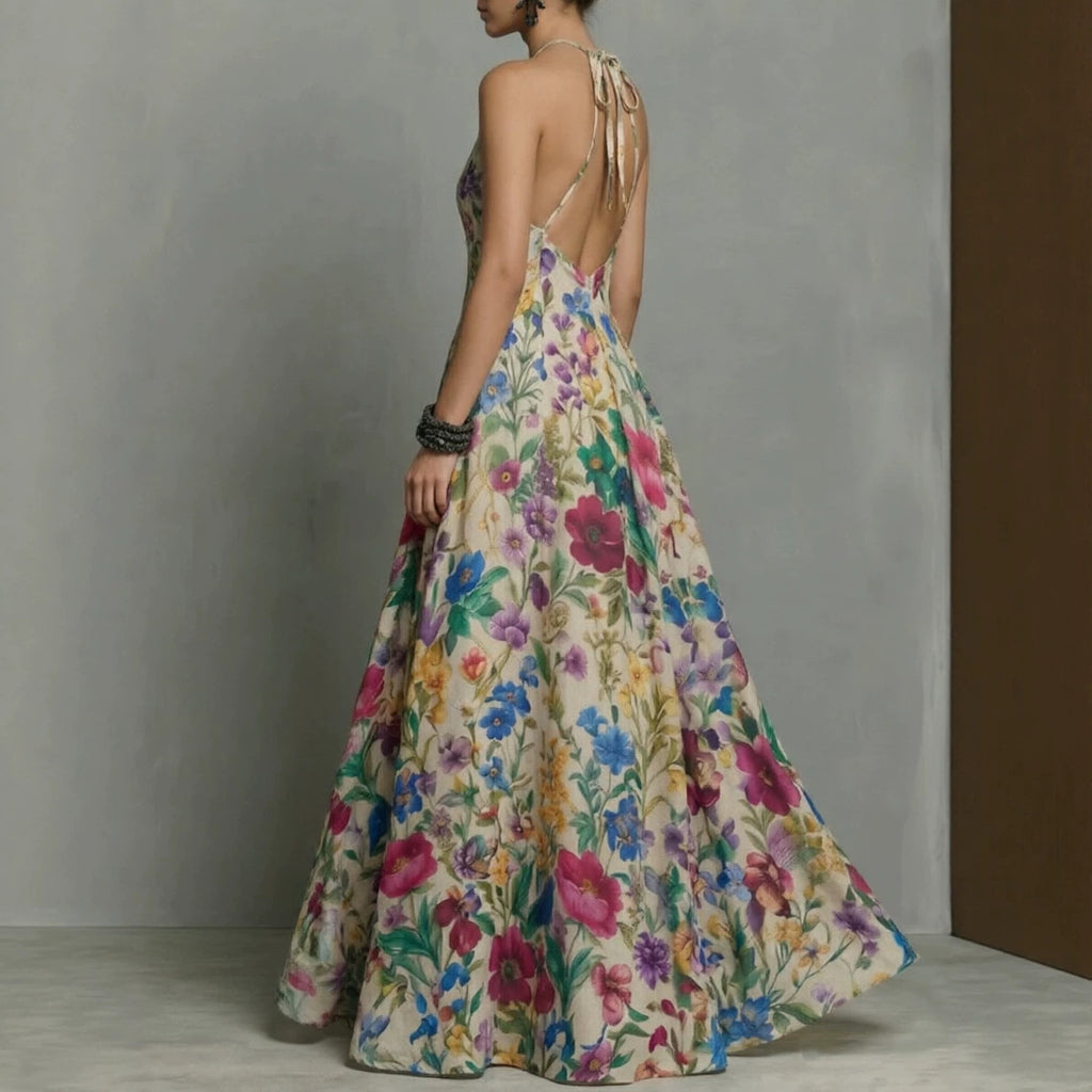 Summer New Plant Floral Print Strapless Dress, Off-shoulder Slim Fit Flowy Maxi Skirt