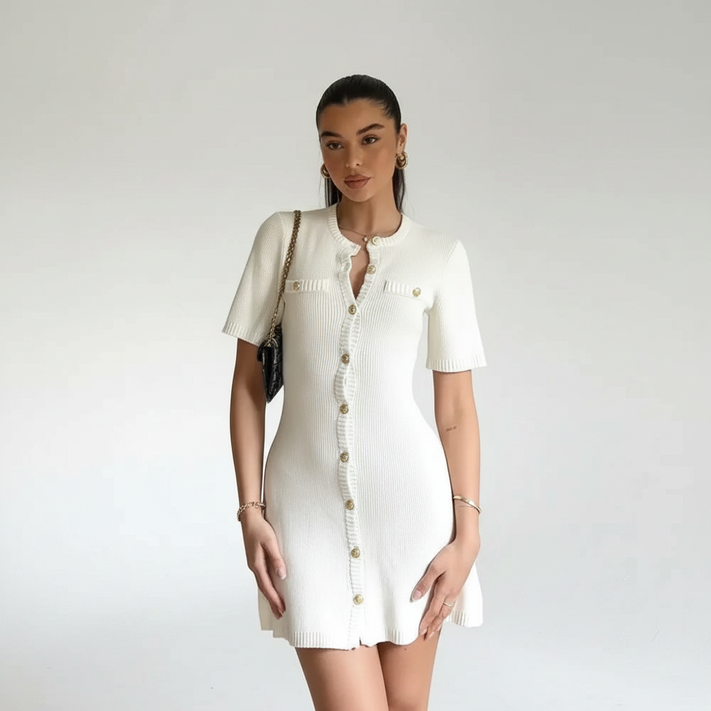 Ana Slim Fit Short Sleeve Waist-CinchingSummer Dress