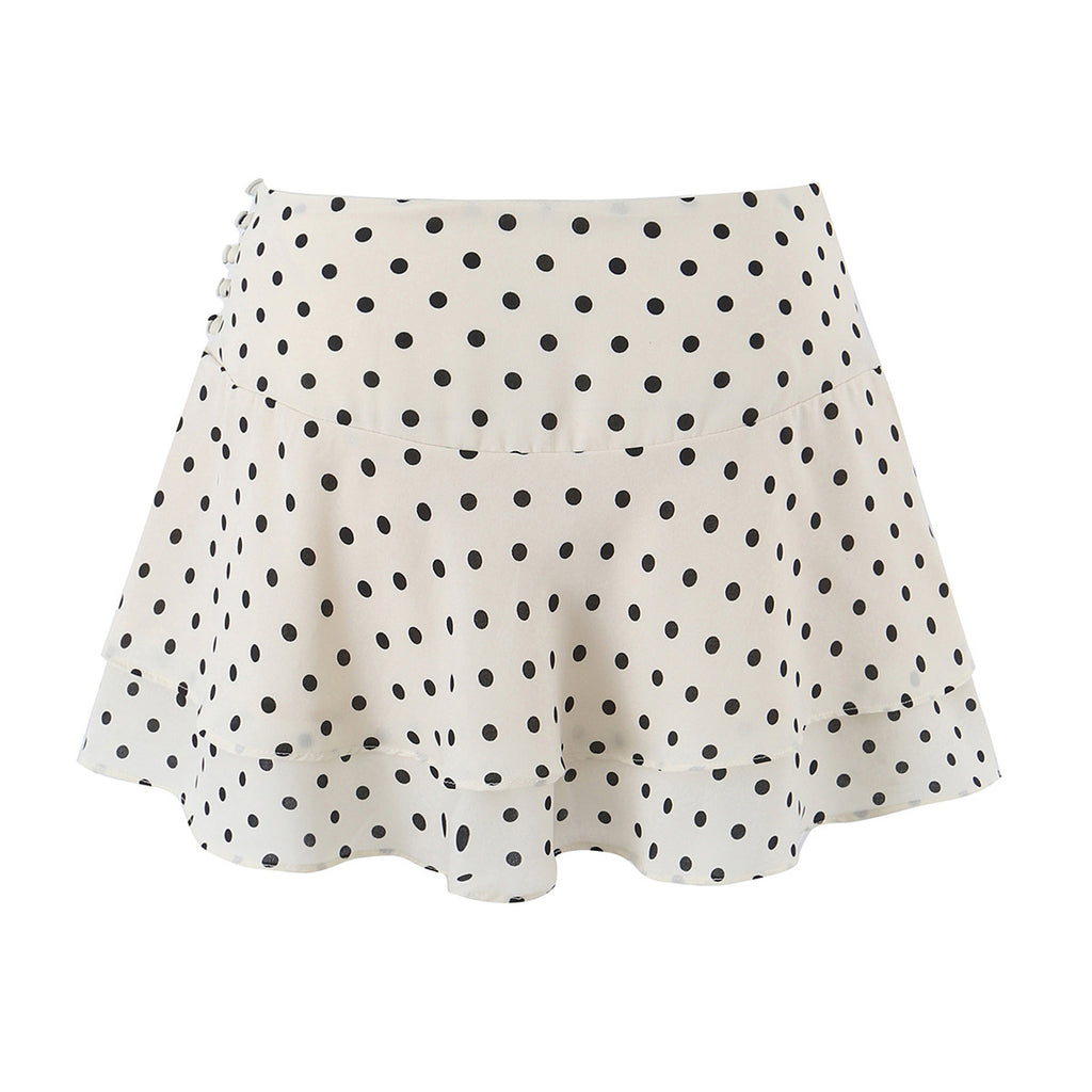 Polka Dot Ruffle Waist Cinch Strap Short Set