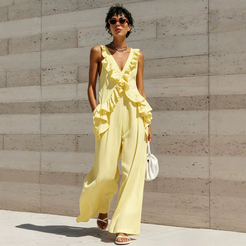 Emma Sleeveless V-Neck Solid Color Jumpsuit