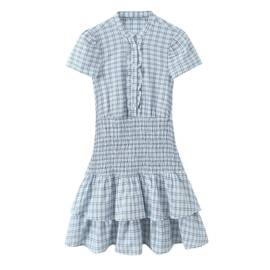 Grid layered decorative short dress