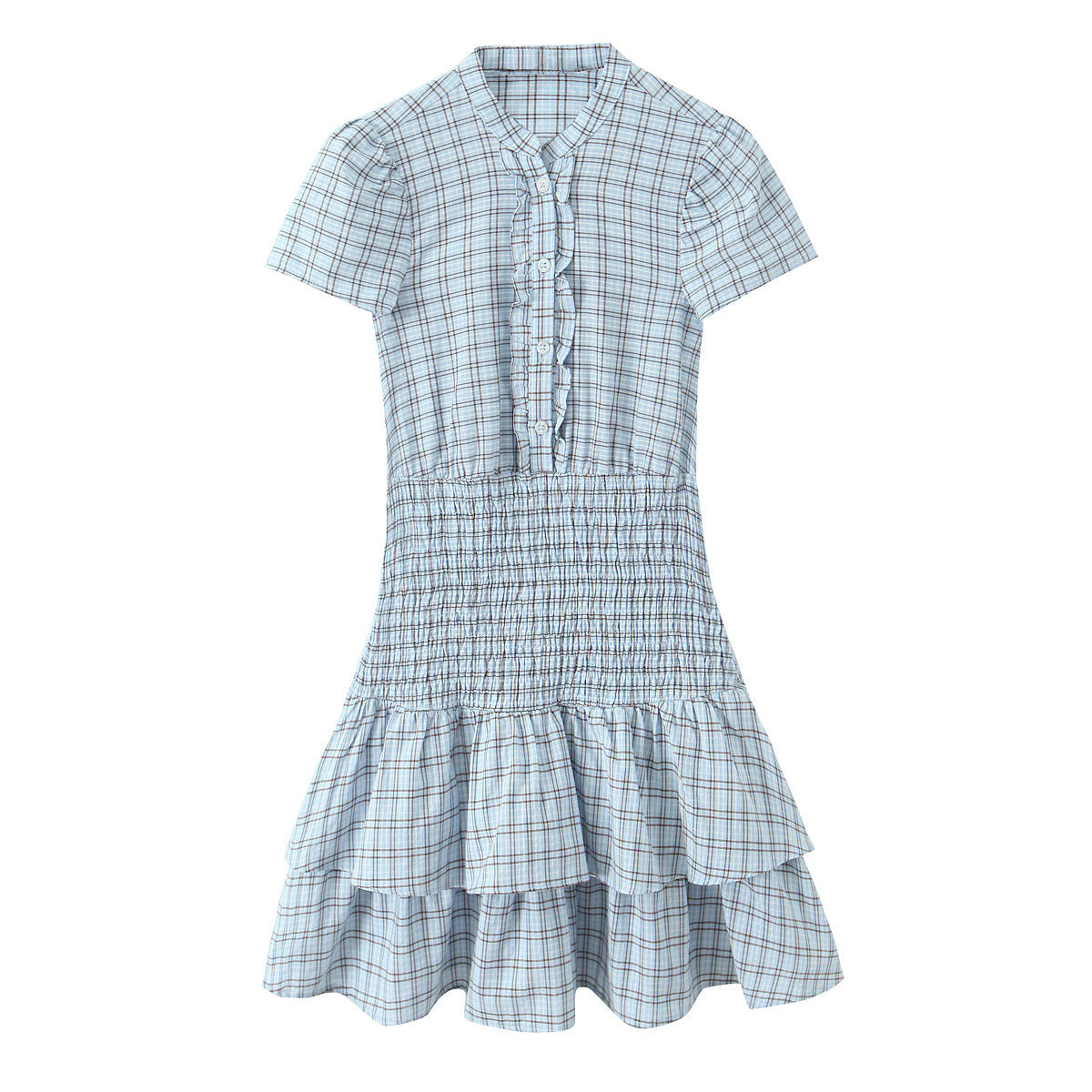 Grid layered decorative short dress