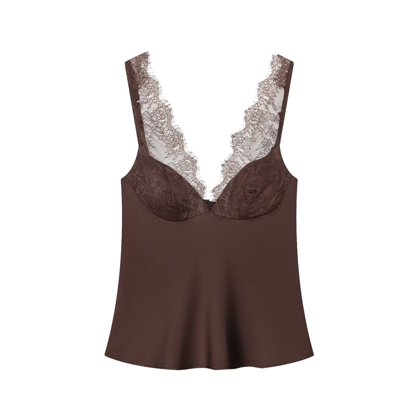 Lace satin texture vest top with chest cushion