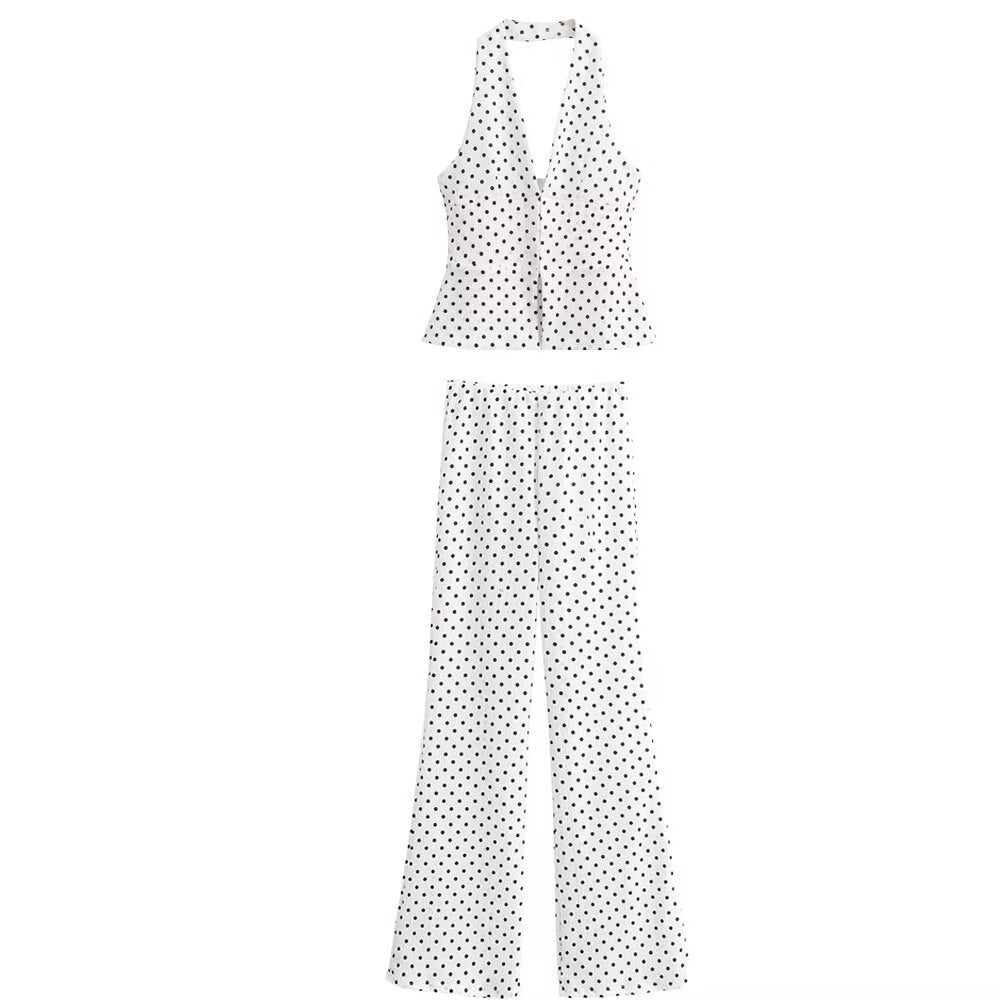 Brooklyn Polka dot collar top+flared pants set