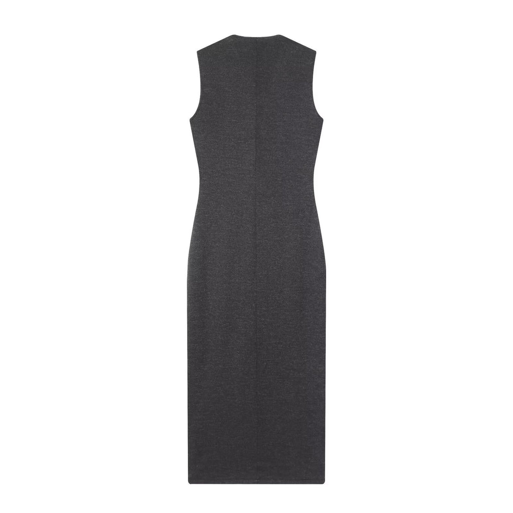 Sandra V-neck sleeveless button up MIDI dress