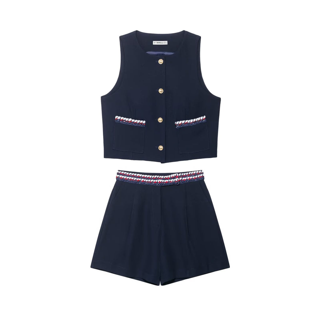 Riviera Tweed-Style Button-Down Two-Piece Set