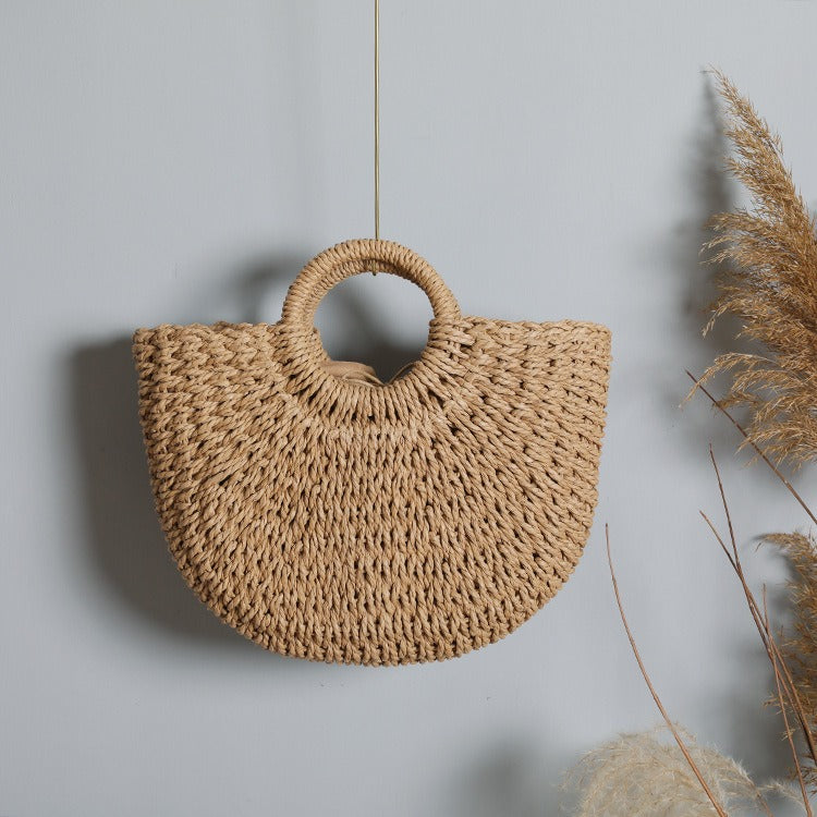 Amelia handmade woven straw beach tote bag