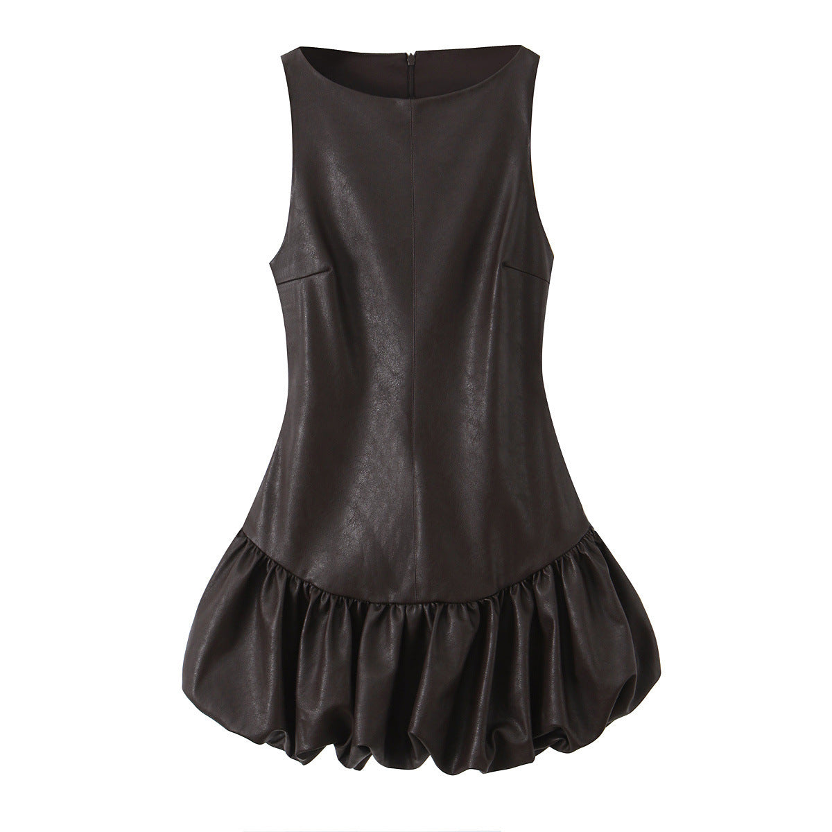 Leather effect jumpsuit style puffy dress