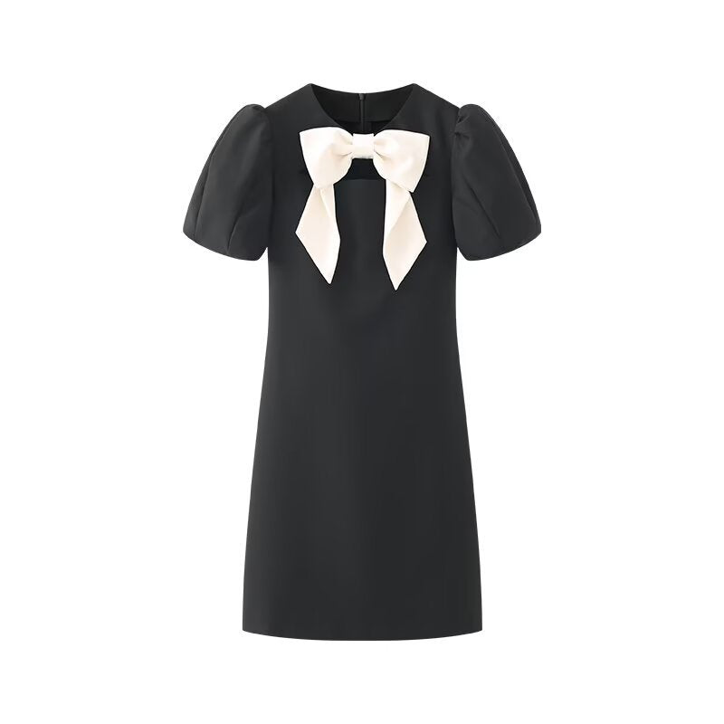 Bow decoration bubble sleeve dress