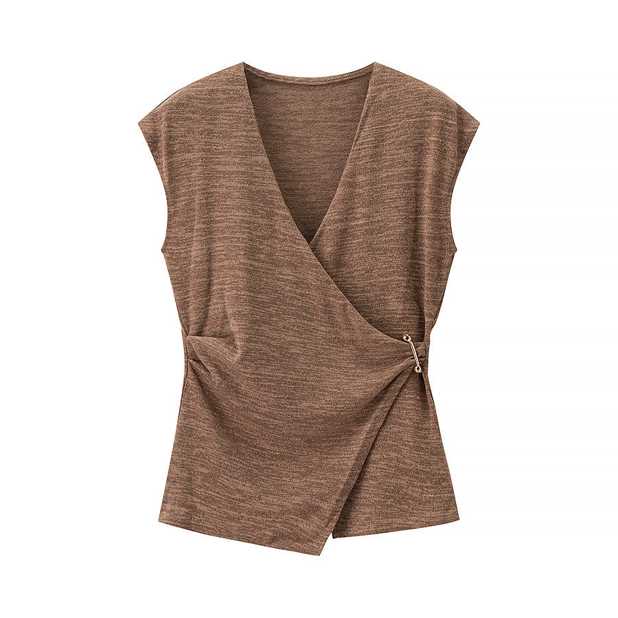 Pin texture sleeveless top+pants set