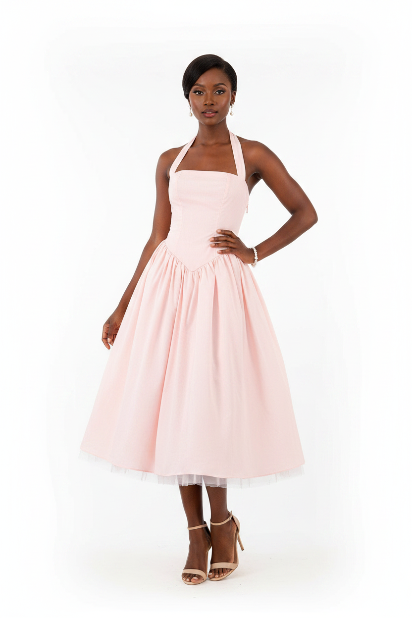 Aria Pastel Pink Halter Midi Dress