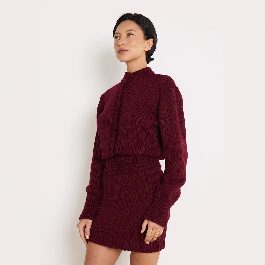 Knitted Short Sleeve High Waist Cropped Sweater Jacket &amp; Knit Skirt Set for Women