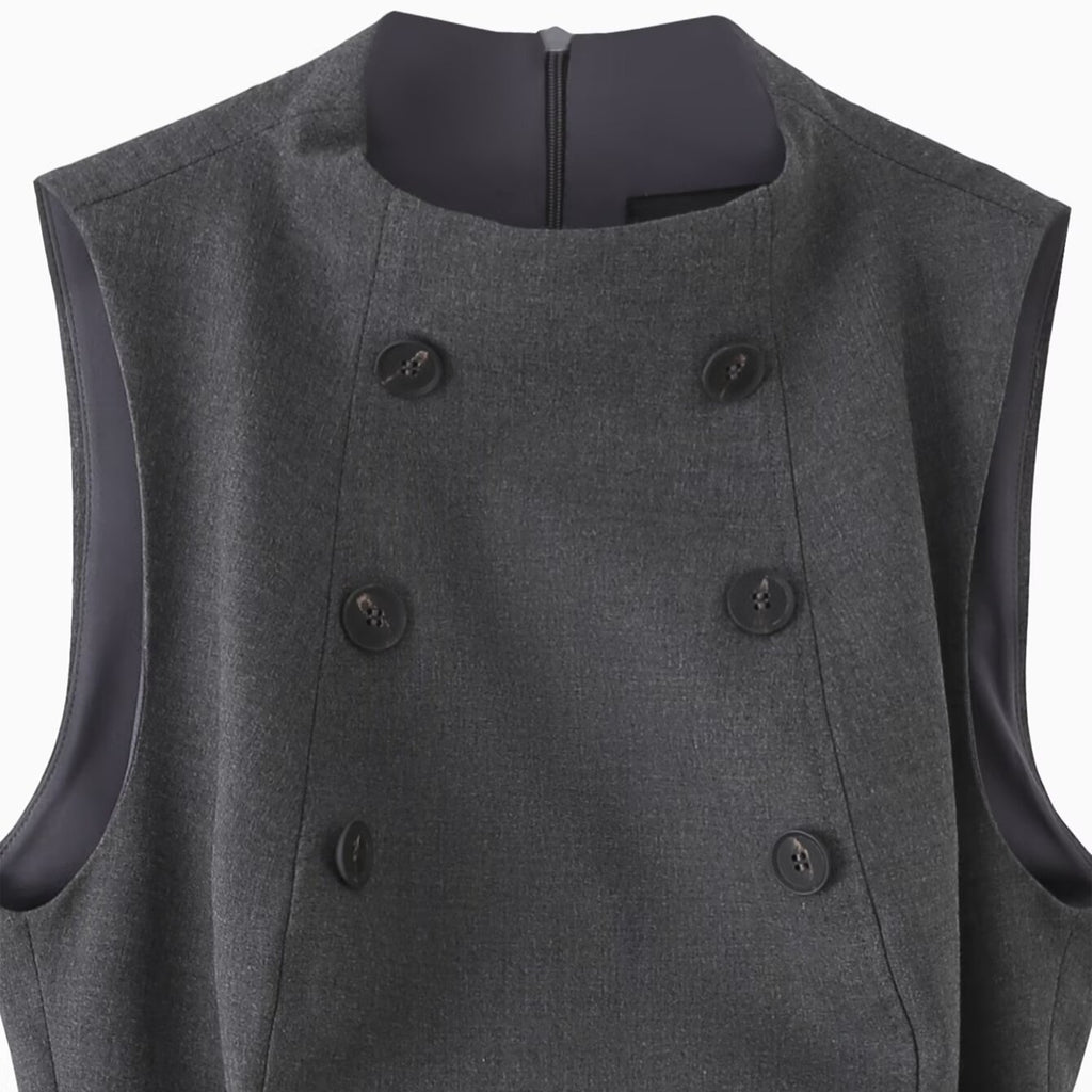 Sleeveless High Neck Buttoned Top