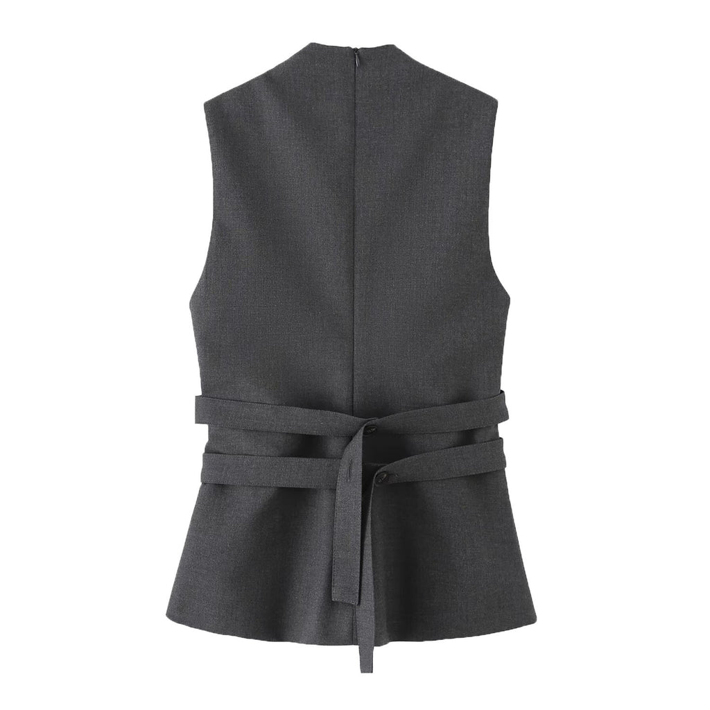 Sleeveless High Neck Buttoned Top