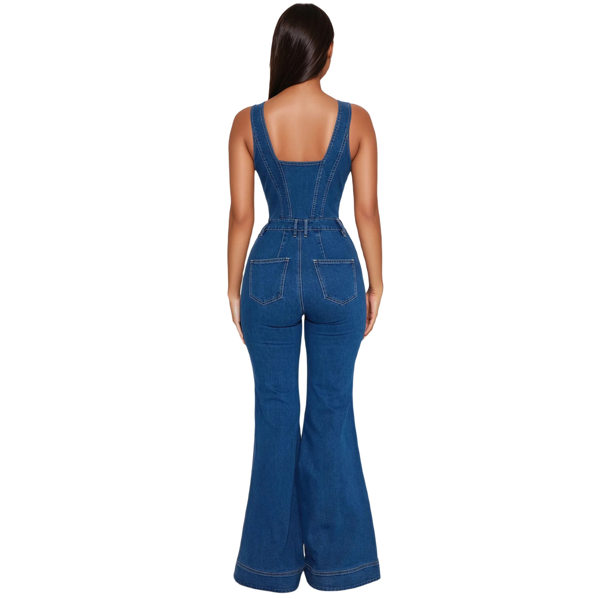 "Daisy Dream" Button-Front Strap Denim Jumpsuit