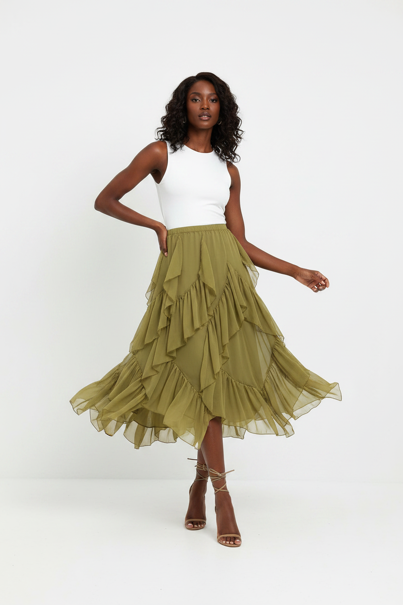 Isahora Ruffled chiffon pleated skirt