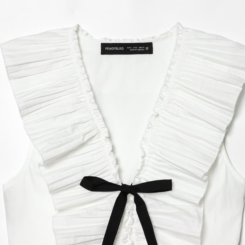 Liya Bow decoration small pleated layered sleeveless top