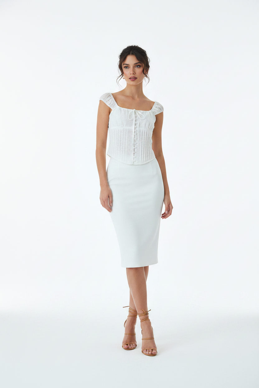 Embroidered pleated single breasted top with floral embroidery