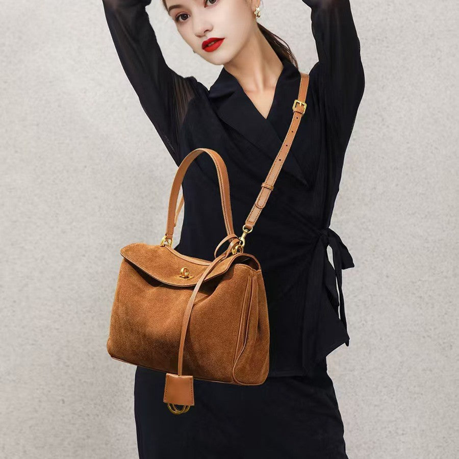 Vintage. Suede Matte Tote Bag, Elegant Shoulder Crossbody Bag .
