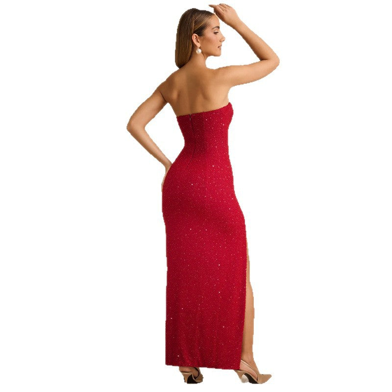 Elegant Strapless Slit Evening Dress for Party and Red Carpet Women's Formal Dress