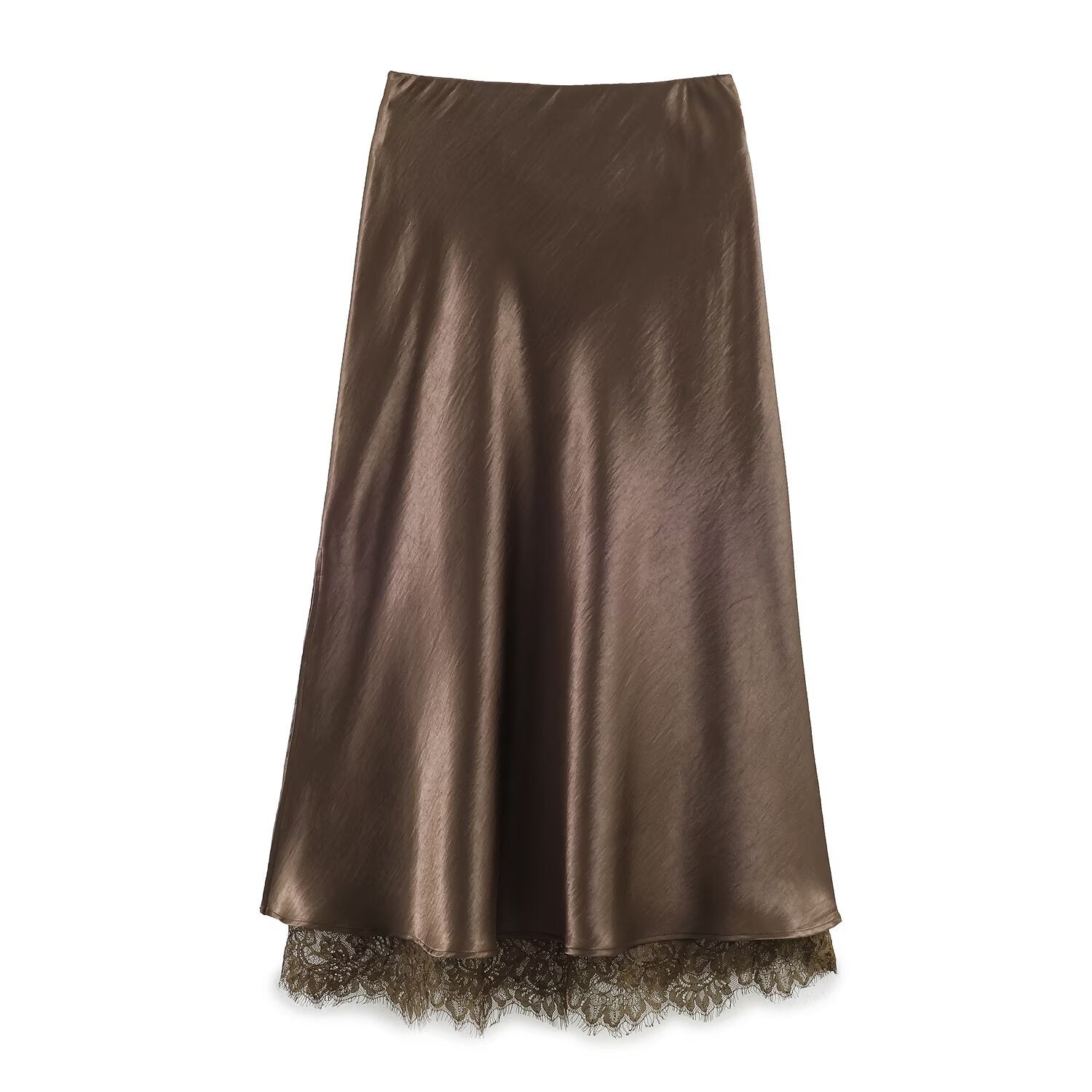 Satin acetate lace patchwork split half length skirt
