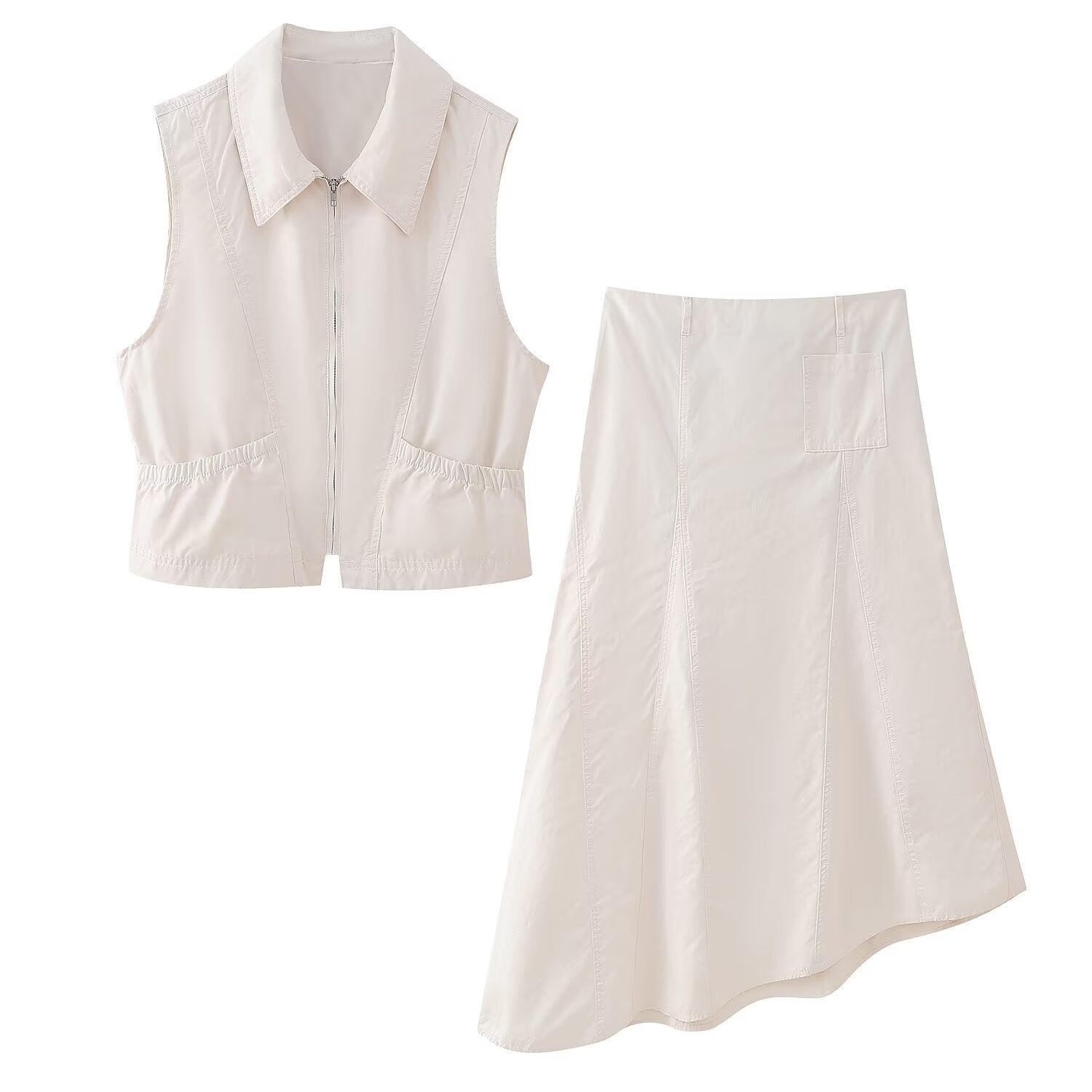 Collar jacket vest+skirt set