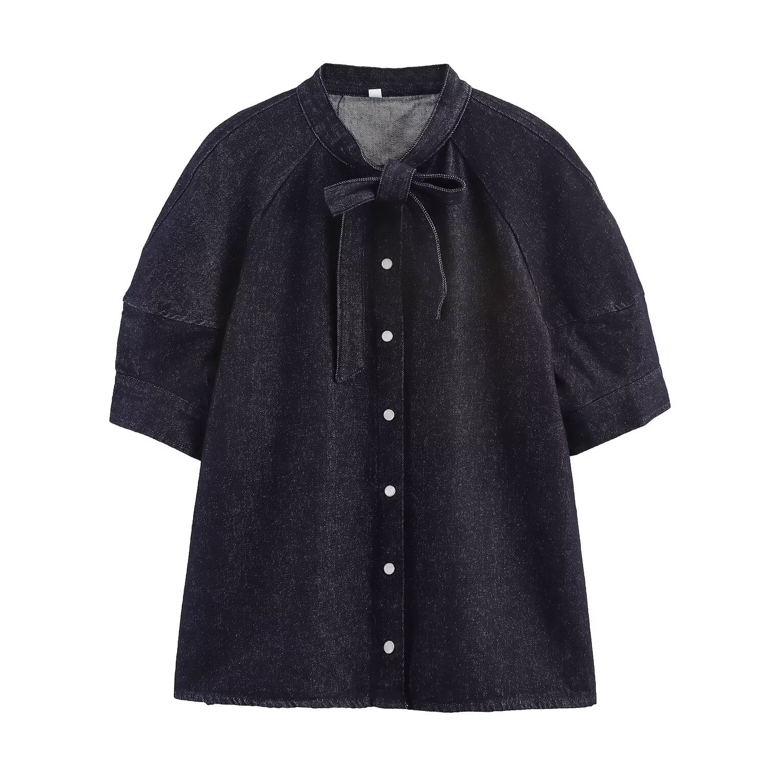 Bow tie shirt+denim skirt set