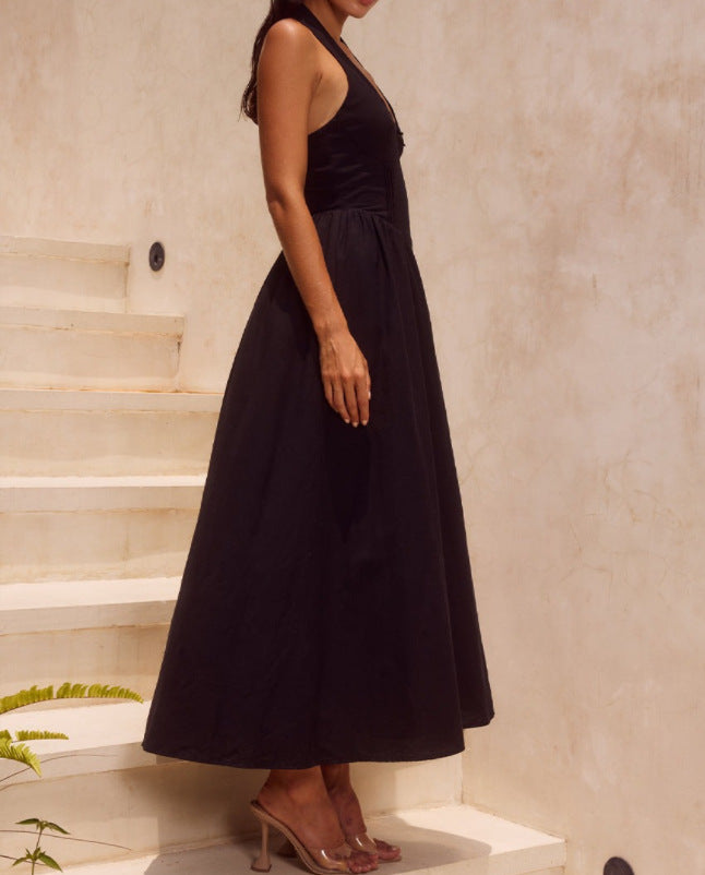 Chic Deep V-Neck Bodice Tie-Back Backless Long Dress for Women