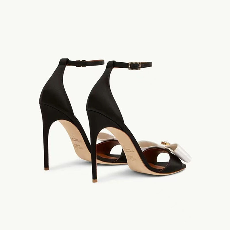 Round Toe Open Toe Slim High Heels Bow Knot Rhinestone Sandals