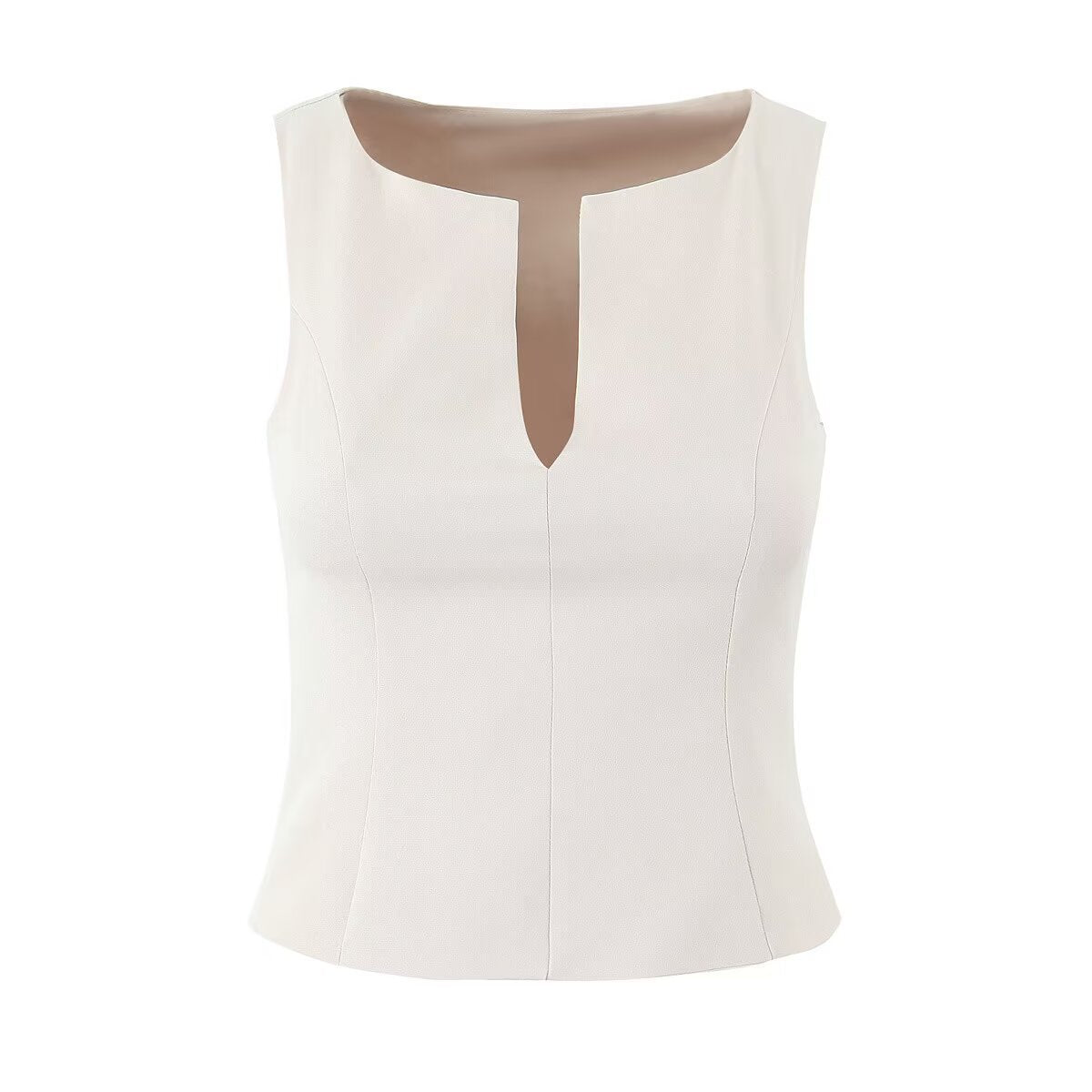 Fashionable Women's V-Neck Sleeveless Fitted Crop Top