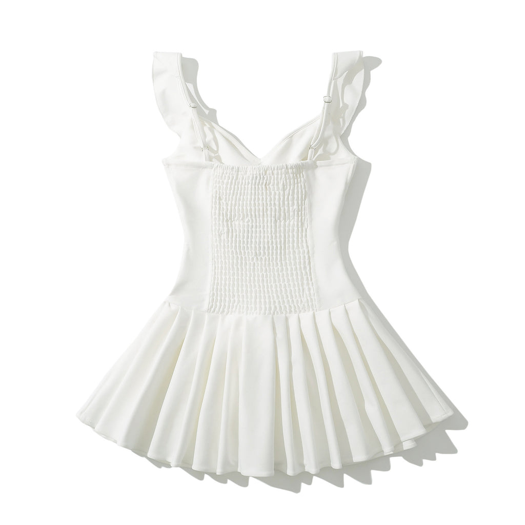 "Seraphina" White Coquette Ruffle Bustier Mini Dress