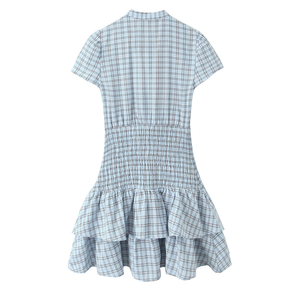 Grid layered decorative short dress