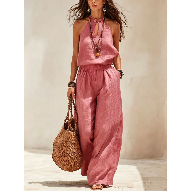 Mathilda Sleeveless Halter Neck Wide Leg Jumpsuit