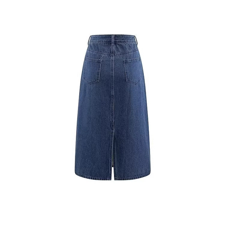 Retro style street high waisted denim skirt
