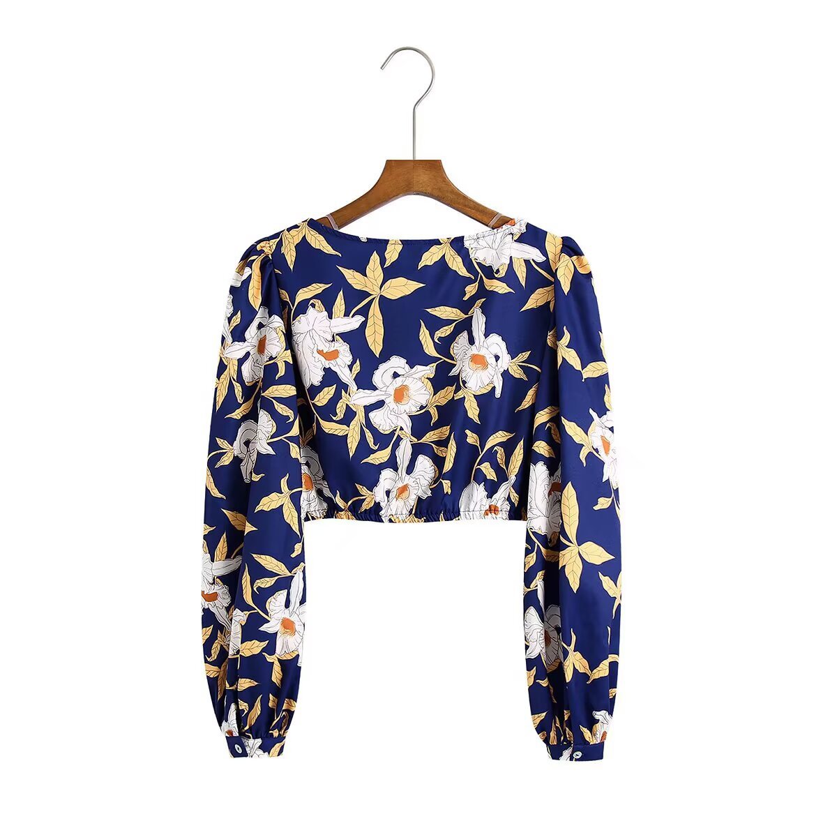 Navy Floral Long-Sleeve Crop & Tiered Midi Set