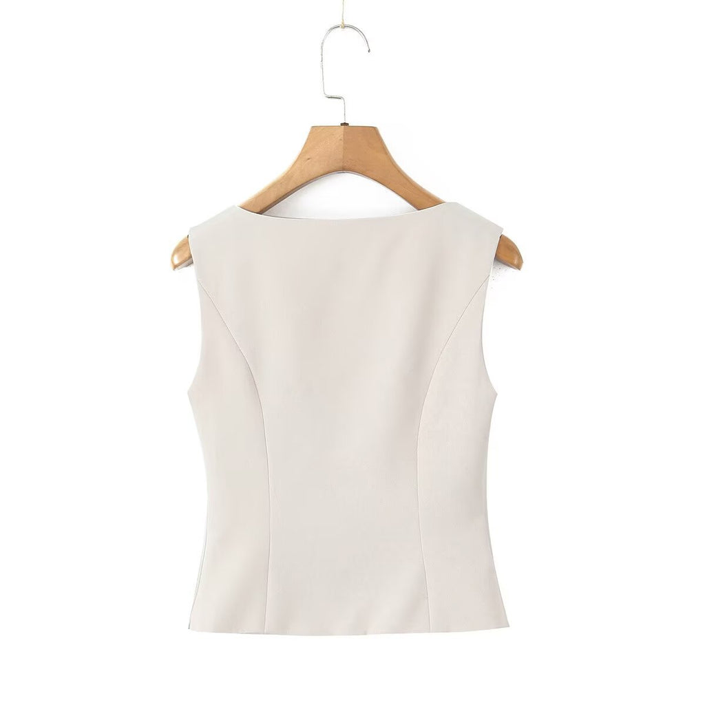 Hot girl V-neck sleeveless slim fit vest top