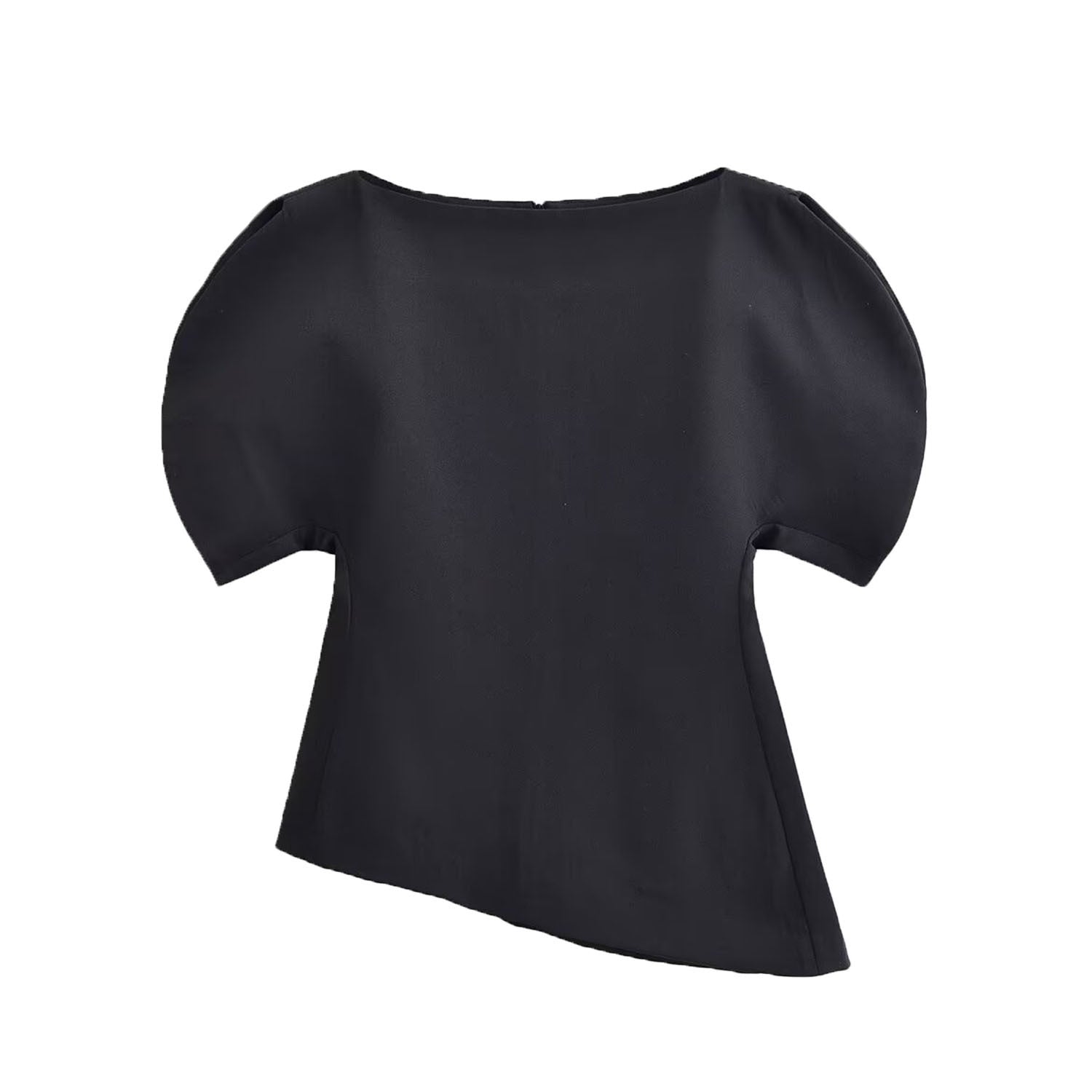 Solid Color Bubble Sleeve Short Sleeve Loose Fit Women's Top