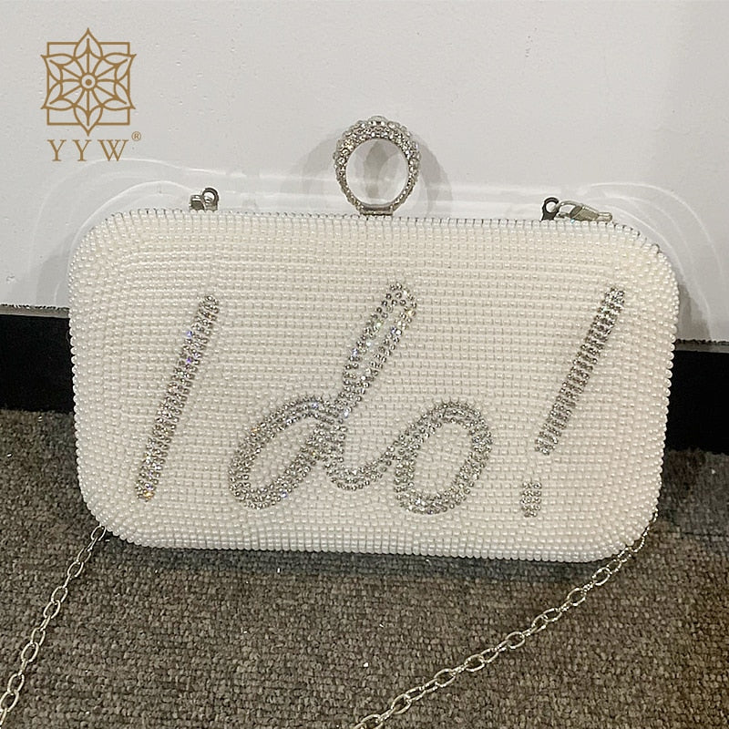 Tiya Wedding White Clutch I Do Letter Evening Bag