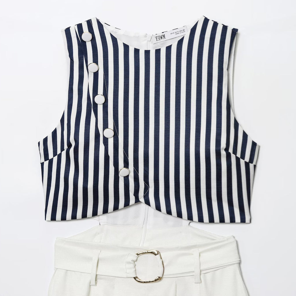 Lisa Linen waist belt patchwork dress