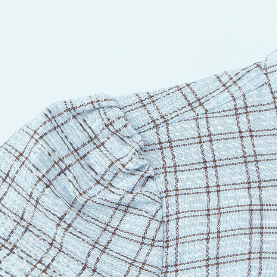 Grid layered decorative short dress