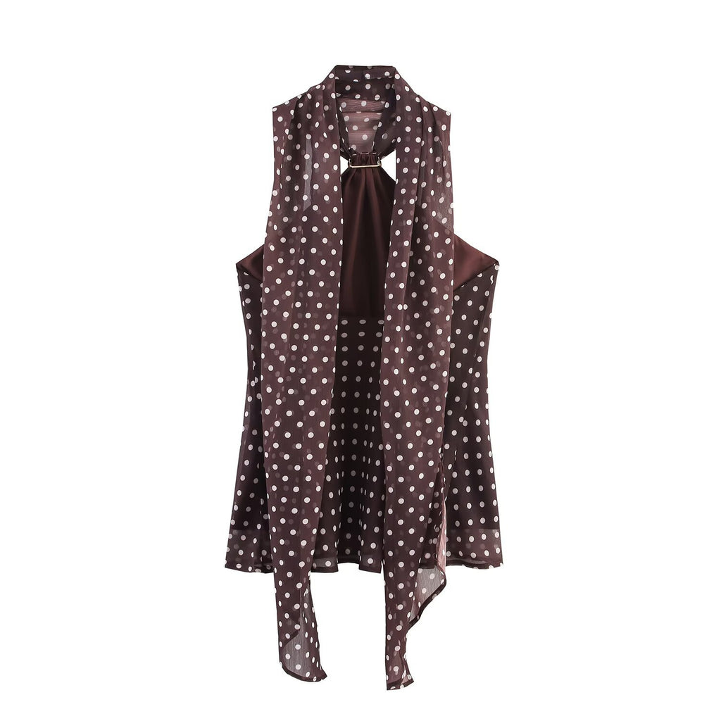 Wave point attached material hanging neck collar top