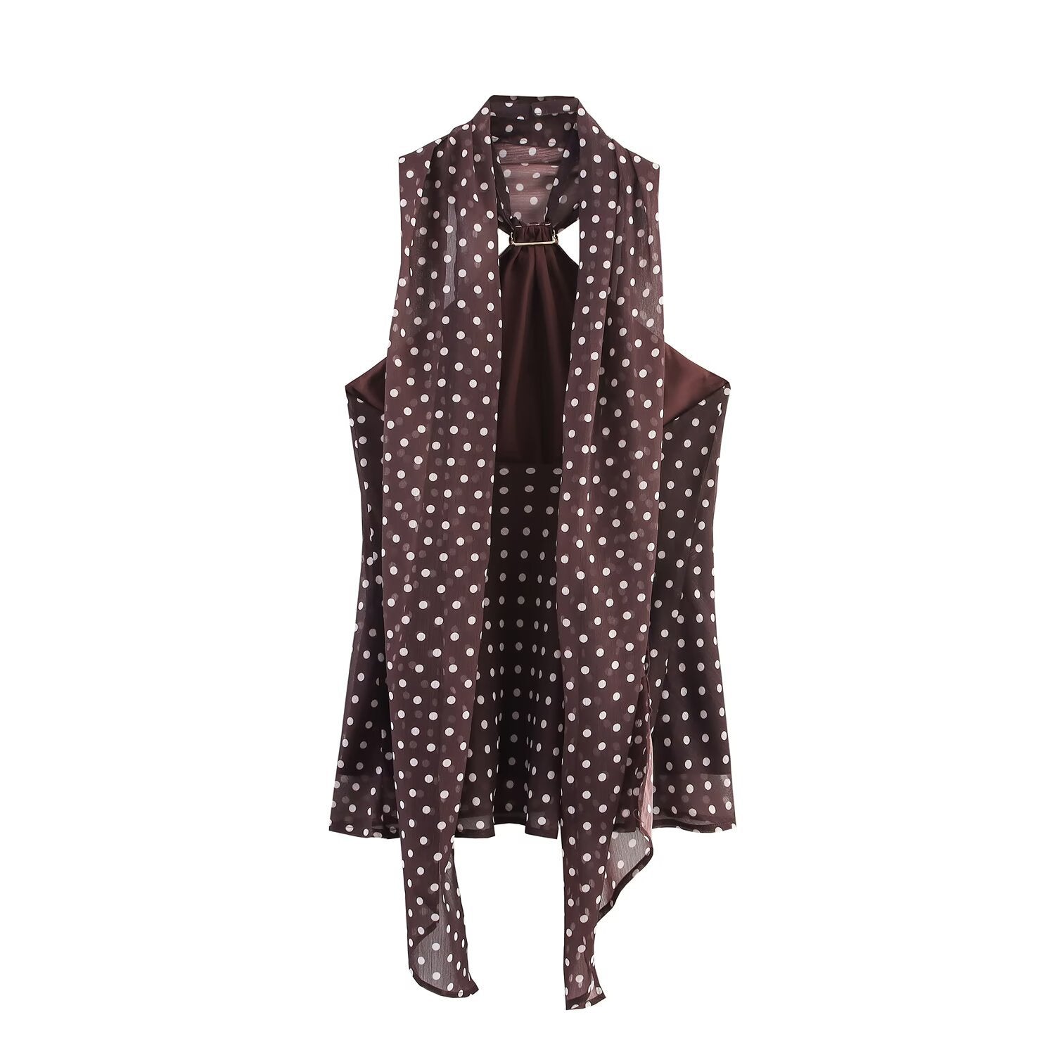 Wave point attached material hanging neck collar top