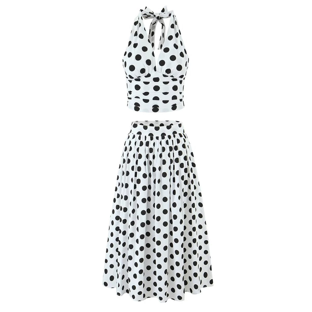 Lisa Polka Dot Crop Top and Mid-Length Skirt