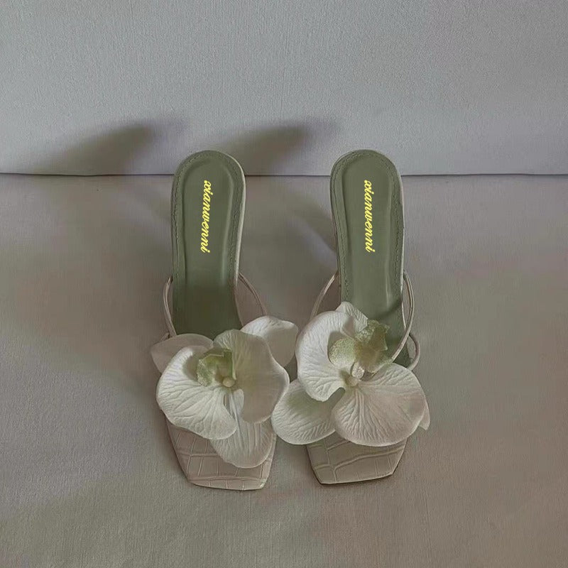 Flower toe high heels slippers, summer dress matching, wearing high heels sandals