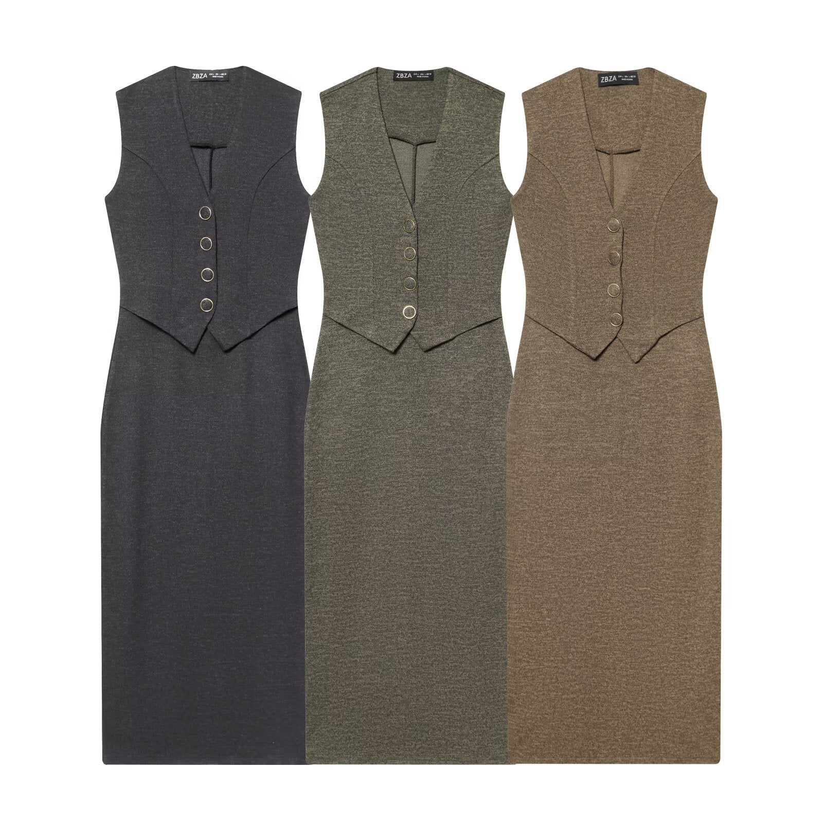 Sandra V-neck sleeveless button up MIDI dress