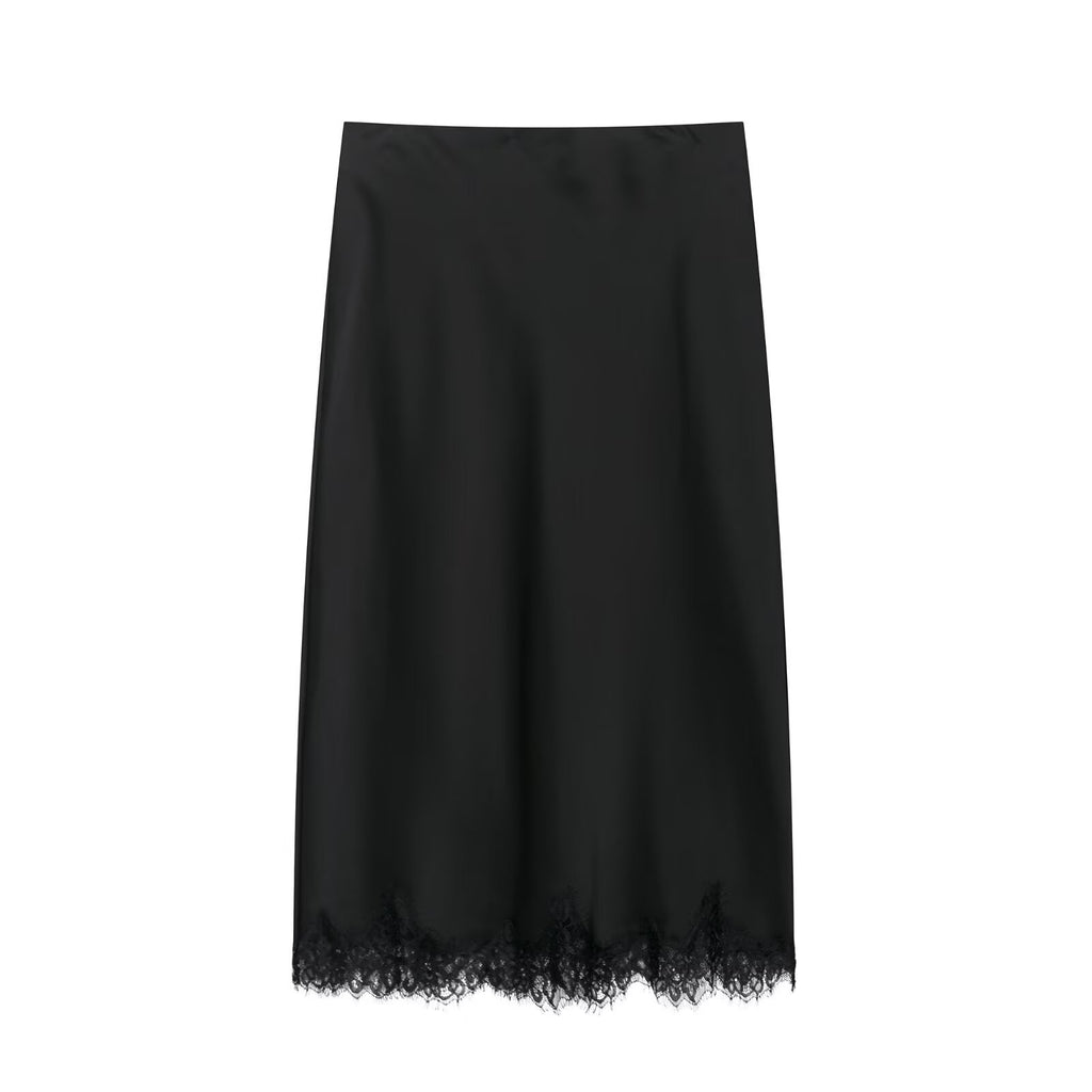 Neck collar lace top+skirt set