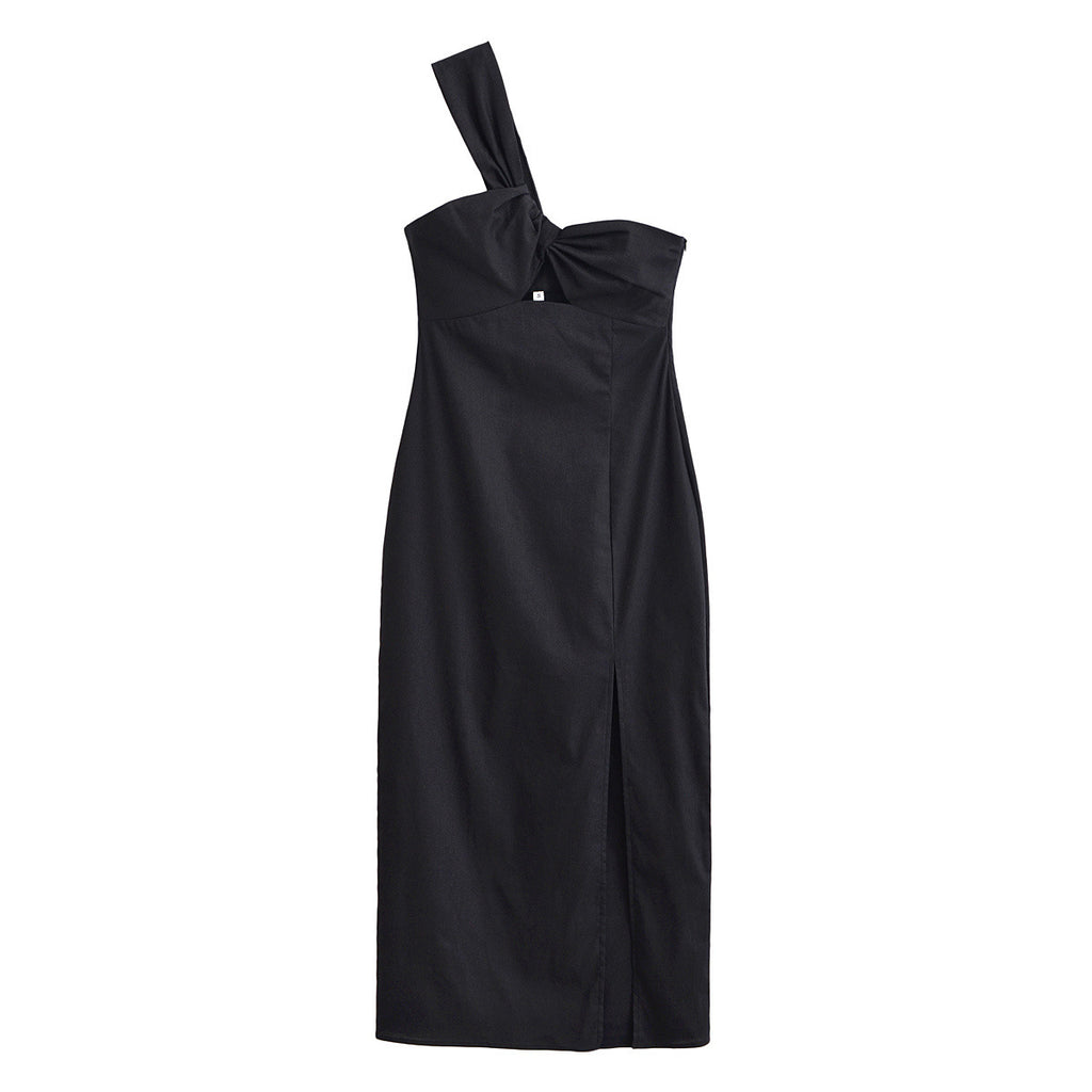 Noir Allure Cut-Out Asymmetric one shoulder Midi dress