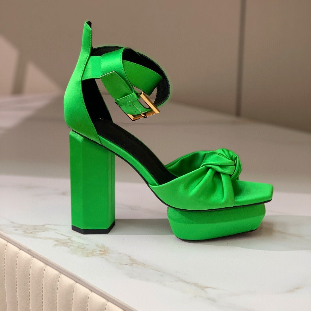 High heels thick heels regular silk water platform sandals square toe buckle strap exposed toe sandals