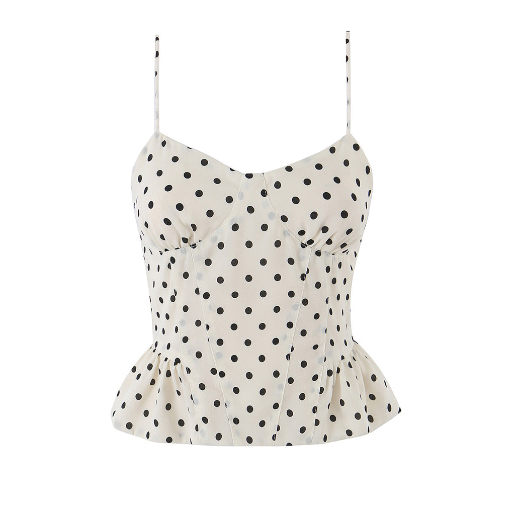 Polka Dot Ruffle Waist Cinch Strap Short Set