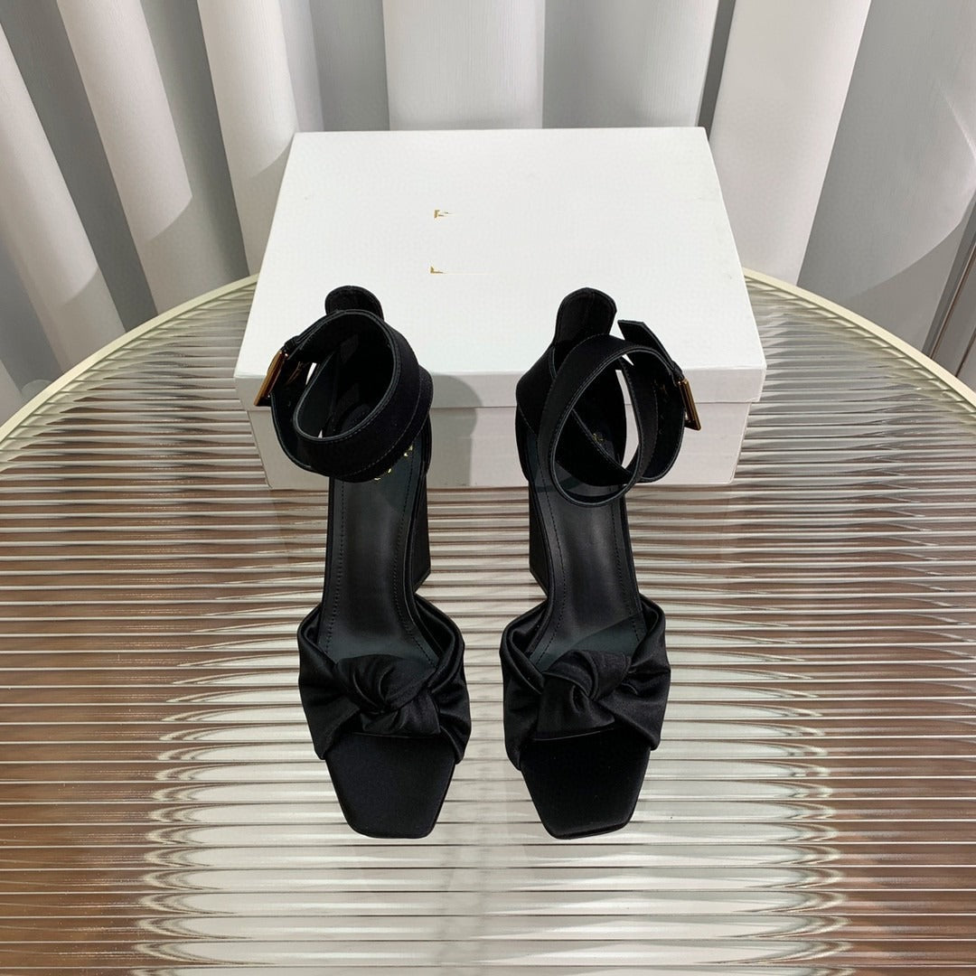High heels thick heels regular silk water platform sandals square toe buckle strap exposed toe sandals